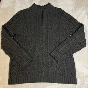 Garnet Hill Men's Cabled Cable Knit 1/4 Zip Sweater Size M Medium Forrest Green